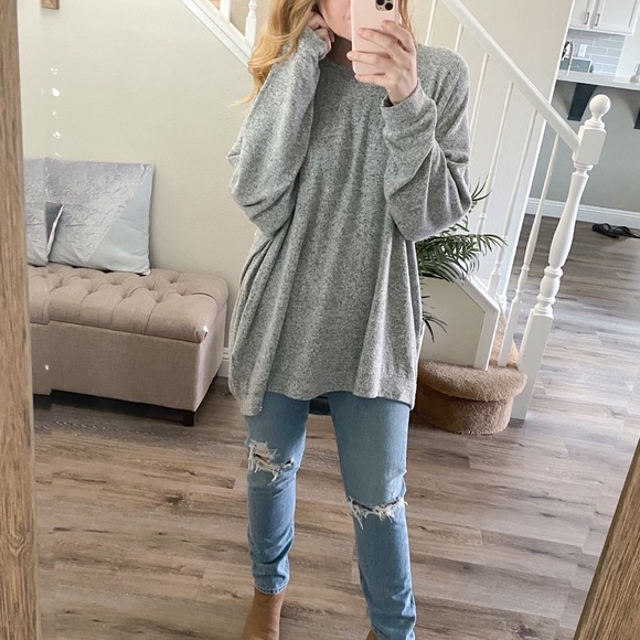 Cupio Sweaters - NWT Cupio Grey Criss Cross Back Slouchy Pullover